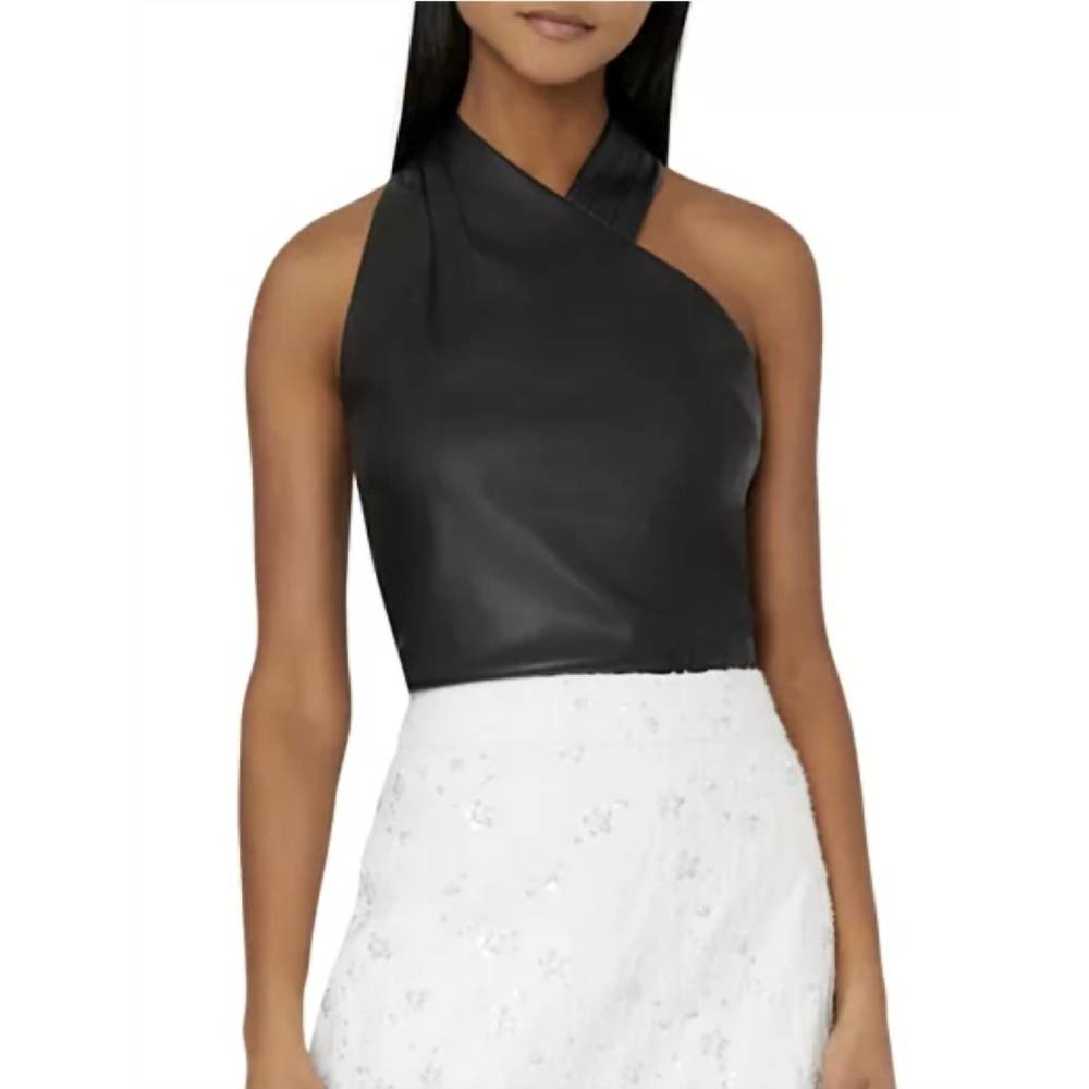 NEW MILLY preston vegan leather top in black
